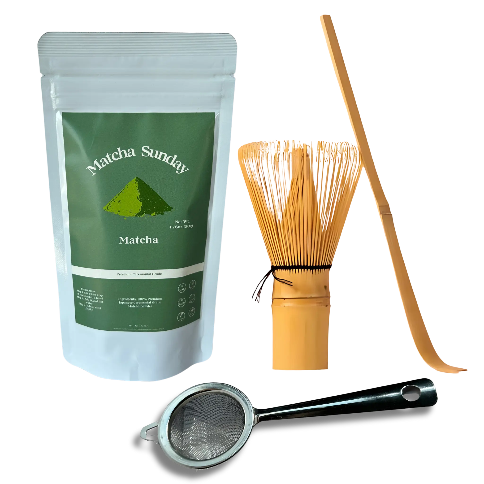 Matcha Sunday Ritual Starter Set - Traditional Green Tea, Smooth, Vibrant, Savory, Stone Grind