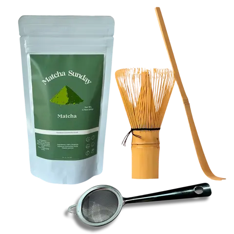 Matcha Sunday Ritual Starter Set - Traditional Green Tea, Smooth, Vibrant, Savory, Stone Grind