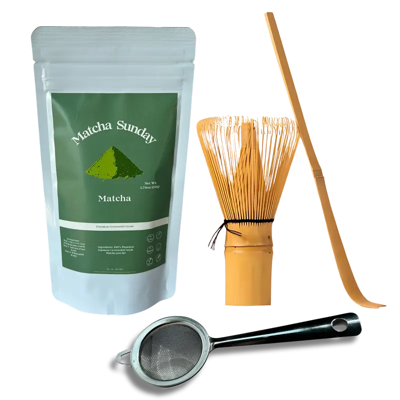 Matcha Sunday Ritual Starter Set - Traditional Green Tea, Smooth, Vibrant, Savory, Stone Grind