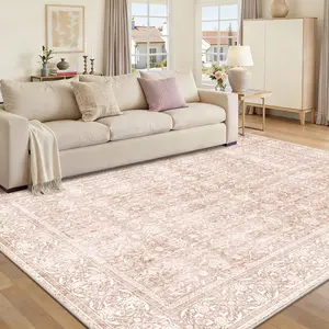 BOOPBEEP Imitation Cashmere Area Rug,Pink Bohemian Washable Carpet,For Living Room Dining Room Bedroom, Soft Low Pile, Non Slip, Home Decor, Ideal For HighTraffic Area,Mother's Day Gilf,Housewarming,Non-Shedding persian rugs,outdoor rug,Camping Picnic Rug