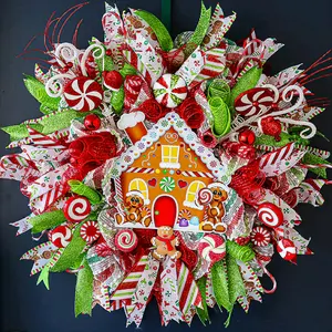 Gingerbread Christmas Wreath, Christmas wreath for the door, winter wreaths Colorful Chirstams Chirstams Chirstams Ornaments Box