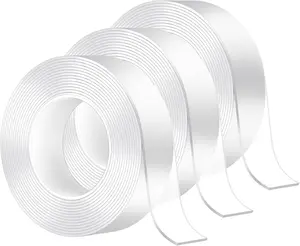 3 Roll Nano Double Sided Tape Heavy Duty, 6ft/Roll Removable & Washable, Holds 2.2lb! Wall/Car/Home Mounting Strips, No Residue Clear Adhesive Sticky Rock Glue Seal Glue Bond