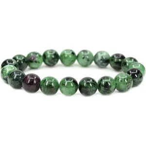 Angelstones Natural Ruby in Zoisite 10mm Round Beads Stretch Bracelet 7" Unisex