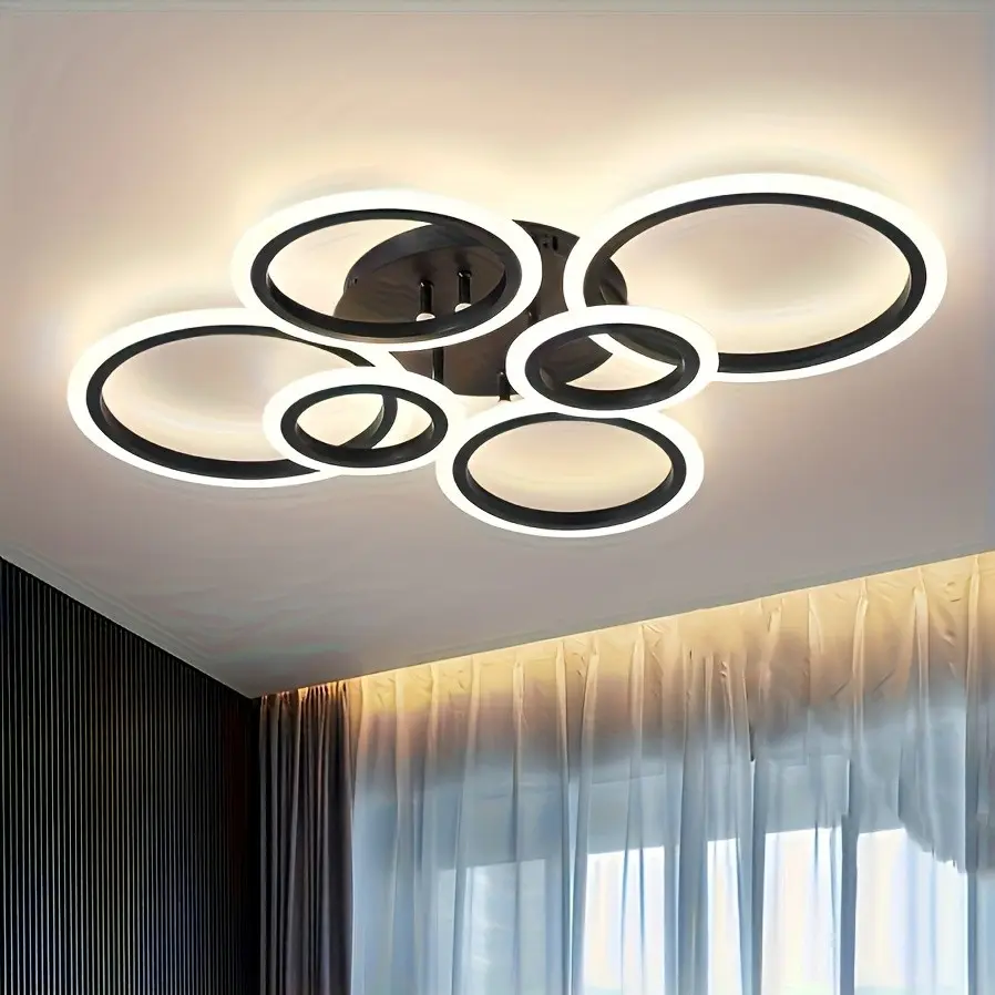 LED Ceiling Light, Ceiling Light Fixture, 6-Ring Embedded Ceiling Lamp, Modern Mood Lighting, 3000k-6500k, Suitable for Living Room, Kitchen, Bedroom, Office