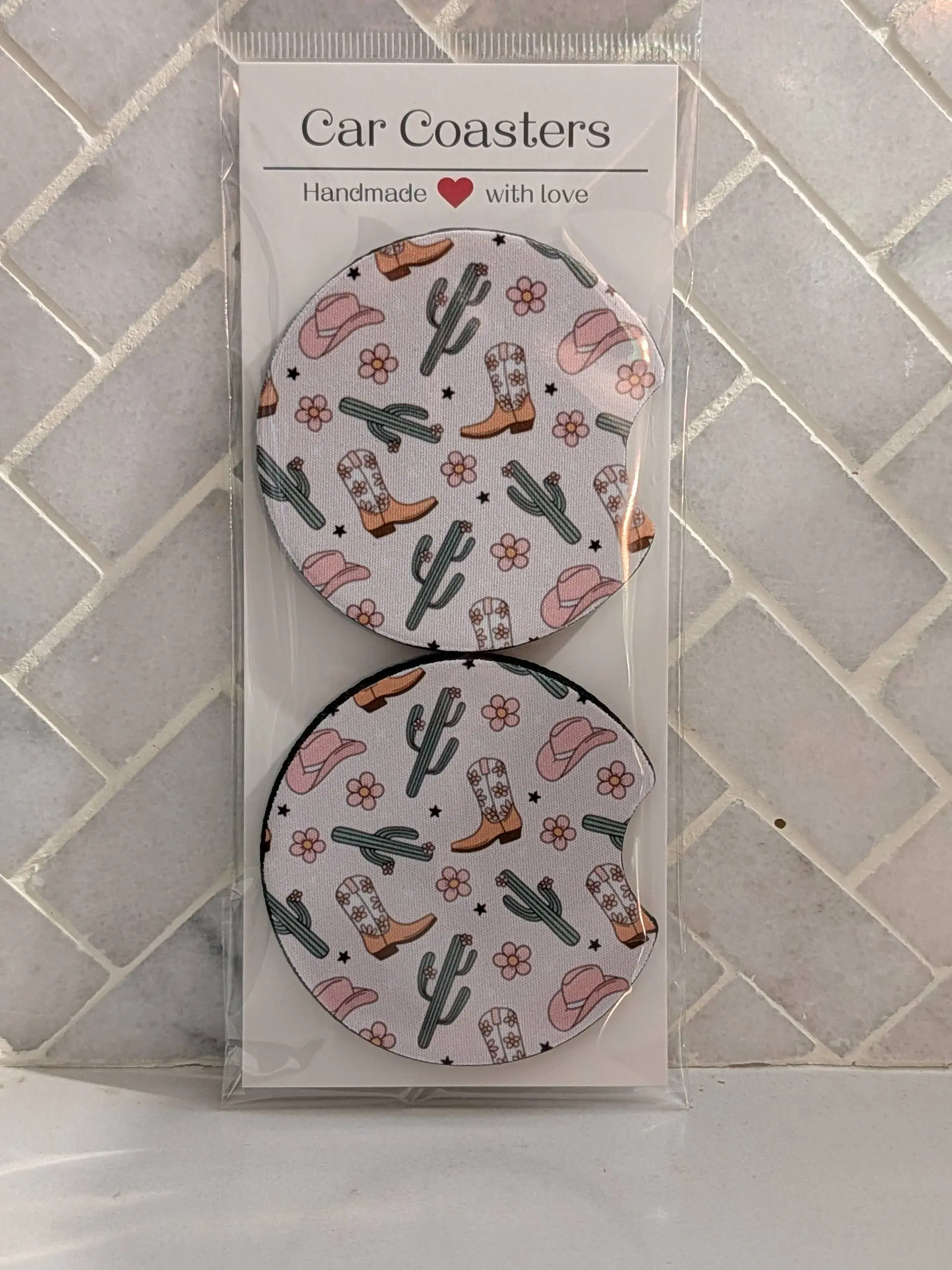 Desert Cactus Cowgirl Boots Car Coasters