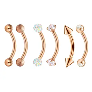 OIDEA 16G 316L Stainless Steel Body Piercing Barbell Set, 6PCS Body-Safe Piercing Jewelry with Cubic Zirconia Rhinestones for Eyebrow & Cartilage