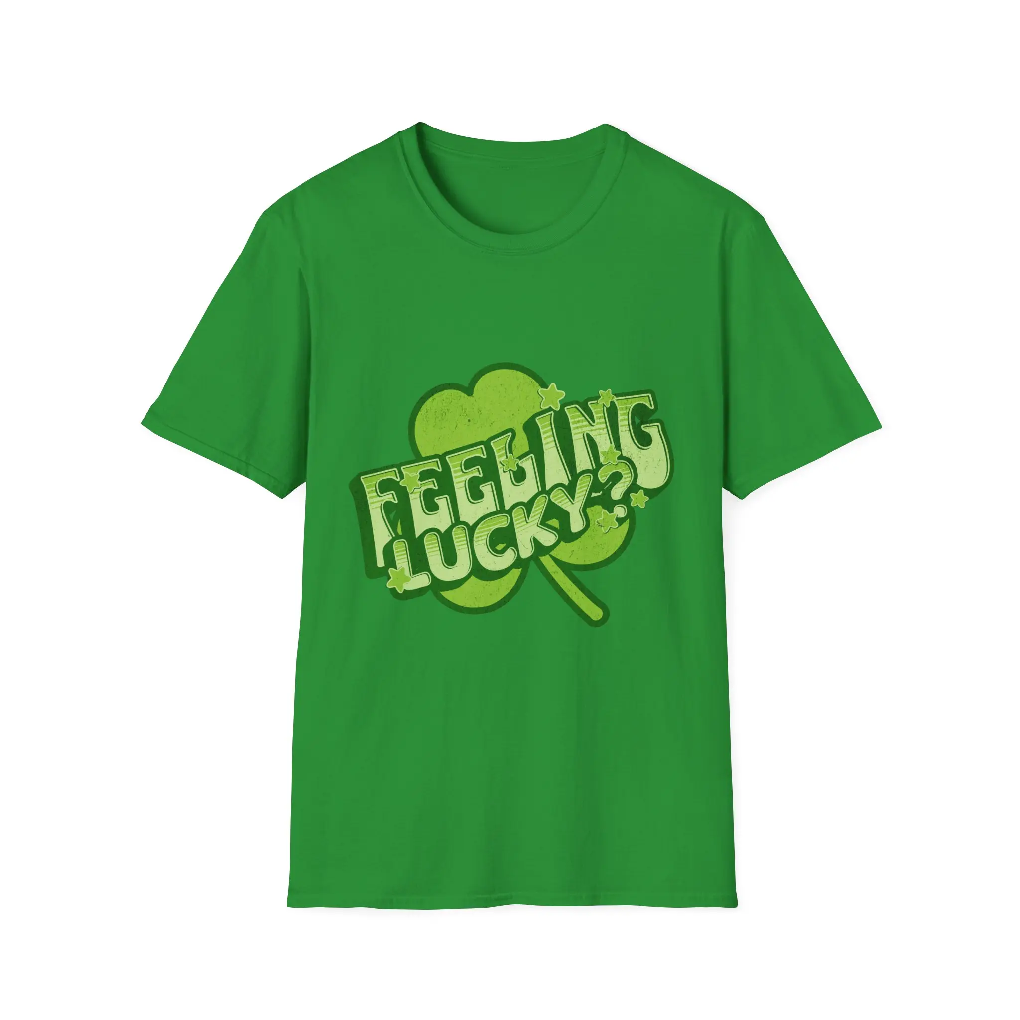 Feeling Lucky St. Patrick's Day T-Shirt, Unisex Softstyle Tee for Celebrations, Green Shirt for Luck, Irish Party Apparel, Fun Gift for