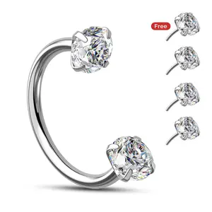 Oufer 20G Horseshoe Nose Ring with CZ Gems Push Pin Nose Hoop with Free Four Tops