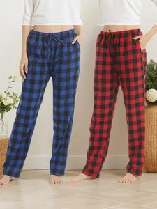 Women's Flannel Pajama Set, Soft Comfortable Cotton Sleepwear, Casual Home Loungewear, Plaid Pattern, 2 Pack, Plaid Print Pajama