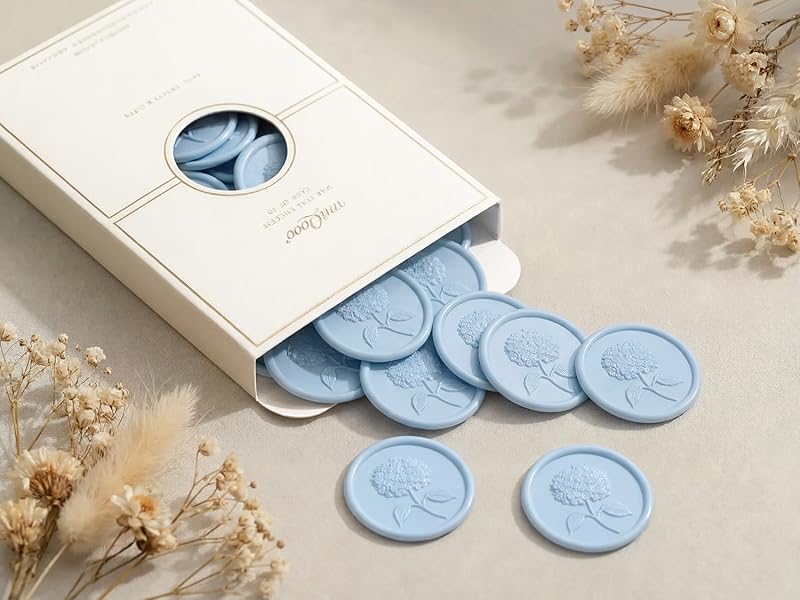 3D Hydrangea Floral Wax Seal Stickers 50 Pieces Self Adhesive Envelope Seals for Invitations Christmas Gift Wrapping Light Blue