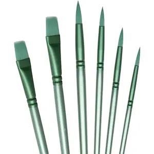 Acrylic Paint Brush Set, 6 pcs Watercolor Brushes, Painting Brush Nylon Hair Brushes for All Purpose Oil Watercolor Painting Beginner Kits (6, Green)