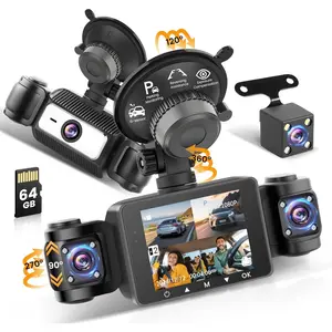 4 Channel Dash Cam 360° View, 1080P Dash Cam Front and Rear Inside, 2.4 Inch Left Right Screen Dash Camera for Cars with 8 IR Lamps Night Vision, 24H Parking, Loop Recording, Free 64GB Card