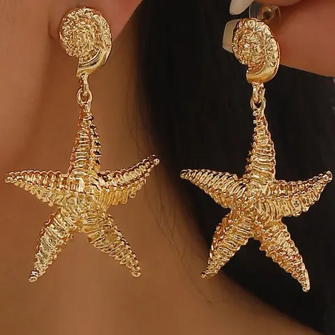 Creative Starfish Design Dangle Earrings, Dangly Earrings, Ocean Vibes Dangles, Dolphin Earrings, Fashionable Ocean Themed Jewelry for Women, Daily Clothing Decor, Trendy All-match & Exquisite Jewelry for Birthday Gift