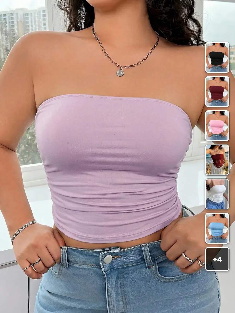 Plus Size Pink Pleated Strapless Tube Top Valentine's Day Date Night