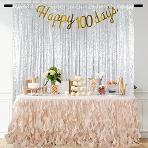 4FTx7ft Golden Sequin Backdrops, Iridescent White Sequin Photo Booth Backdrop, Sliver Party Backdrops, Wedding Background, Sparkling Curtains, Christmas Party Banner Decoration Helloween Christmas