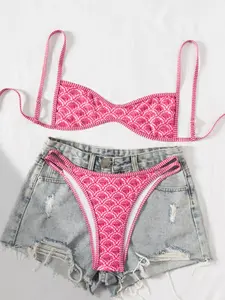 Two-Piece Set Women's Floral Print Bikini Set, Casual Fashion Chic Swimsuit Set for Beach Holiday Vacation, Ladies Summer Clothes