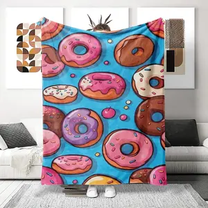 Donut Pattern Blanket, Ultra-Soft Flannel Nap Blanket, Shawl Blanket, Small Cover Blanket, Flannel Throw Blanket, Perfect for Sofa, Bed, Office, Travel