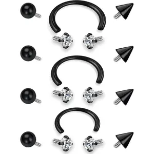 Internal Threaded Horseshoe Nose Rings Septum Rings 16G Earrings 8/10/12mm Labret Lip Ear Rook Helix Conch Daith Nose   with Replacement Tops