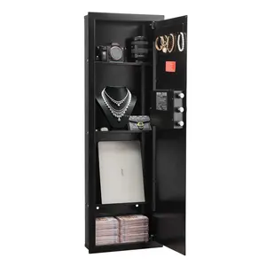 VEVOR Wall Safe, 4-Tier Hidden Wall Mounted Gun Safe with Password & Key, Q235 Cold-Rolled Steel In-Wall Box with LED Lighting, 3 Adjustable Shelves & Key Holders for Money, Jewelry, Passport, Black