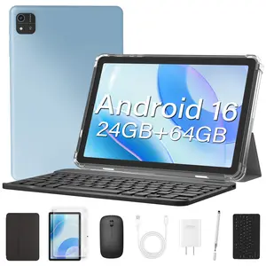 【mothersdaygift】10.1-inch Ultra-Thin Android 16 Tablet real 6GB+24GB RAM, 64GB ROM, 1TB Expandable, Octa-Core, Dual Cameras 5MP+8MP, 6000mAh Battery, All-in-One with Keyboard, Mouse, Stylus, Case & Cable — Perfect for Work, Study & Gaming