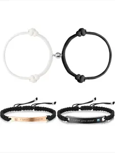 Magnetic Couple Bracelet Engraving Handmade Matching Couples Rope Bracelets Mutual Attraction Relationship Promise Bracelets for Couples Friendship His and Hers Bracelets Couple Gifts