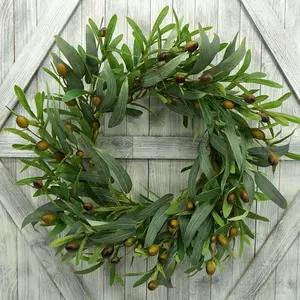 20 inches Artificial Green Olive Wreath Greenery Wreath with Olive Leaves, Bean for Front Door Indoor Farmhouse Home Wall Window Festival Wedding, White Gift Box Included
