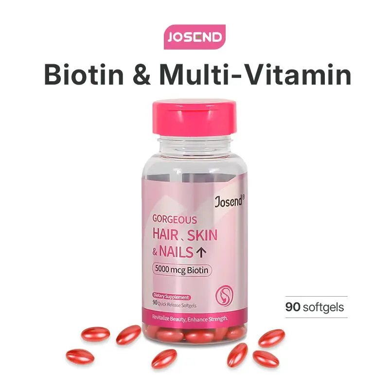 JOSEND Biotin Capsules for Women | Clinically Proven — Thicker Hair & Reduce Wrinkles & Fine Lines | With Vitamins A, C, D3, E & B Complex | 90 Ct