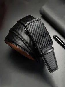 Men's Leather Belt, Adjustable Sliding Buckle Design, Geometric Pattern, Suitable for Suits & Shirts, Oxford Shoes Compatible, Customizable Fit
