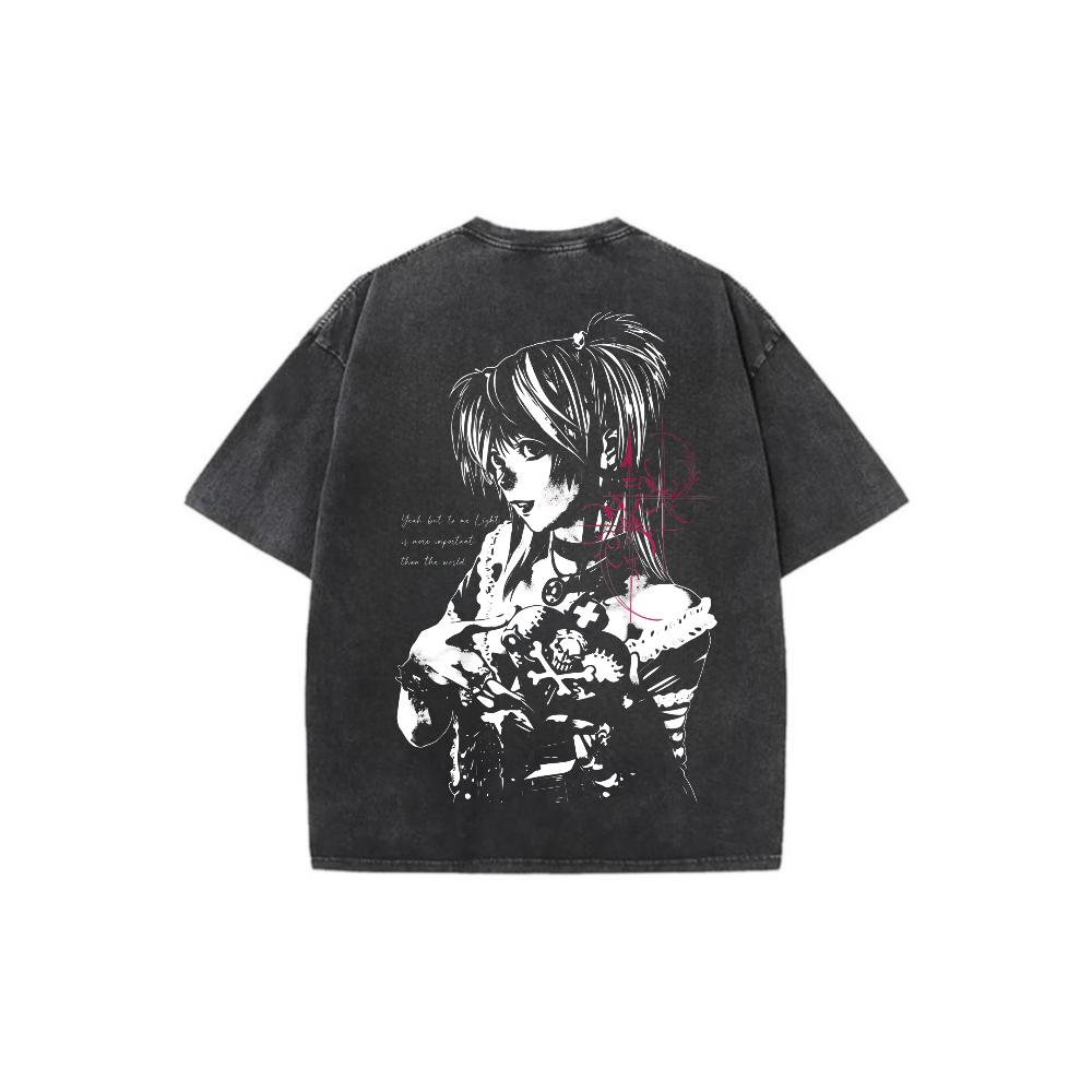 Misa Amane Death Note Unisex Couple T-Shirt Vintage Washed Gothic Anime Graphic Tee Dark Aesthetic Oversized Streetwear