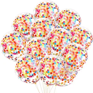 50 count Rainbow Multicolor Confetti Balloons 12 Inches Latex Balloon with Bright Colorful Confetti Pre-Filled for Wedding Engagement Party Decoration