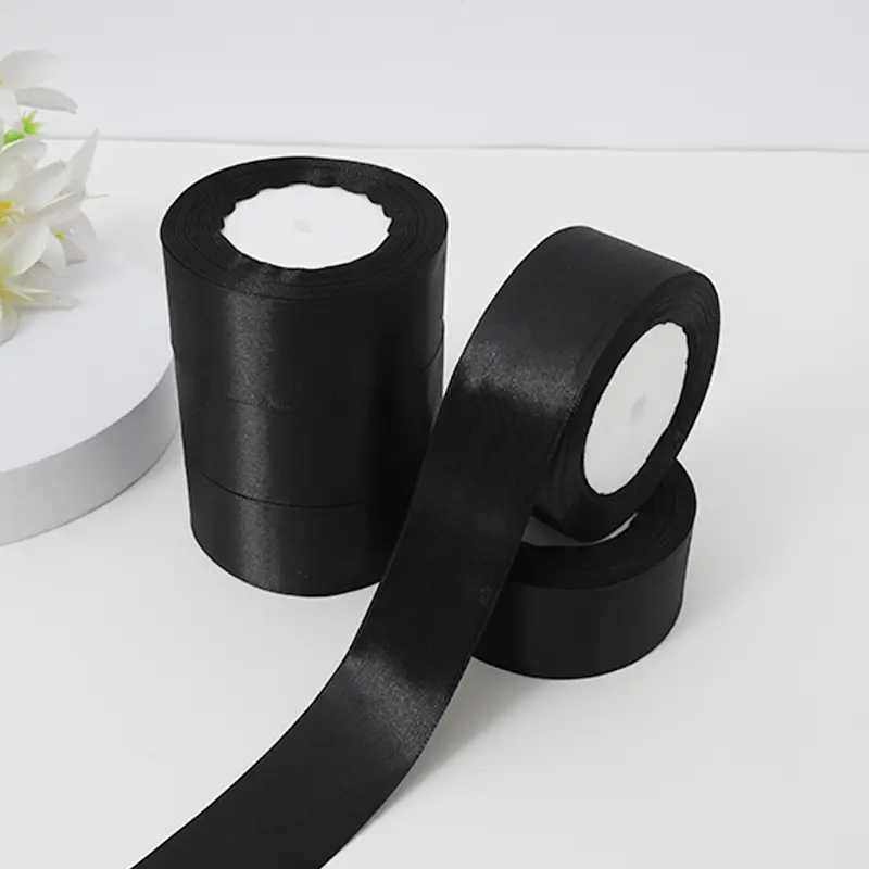 5 rolls of black silk 4cm ribbon