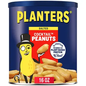 Planters Premium Salted Cocktail Peanuts (16 oz) - Protein-Packed, Heart-Healthy, Cholesterol-Free, Kosher Snack