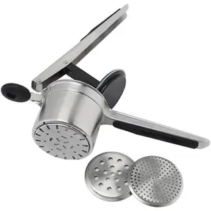 Potato ricer stainless steel by potato ricer with catches that ensure the fineness discs will not dislodged when the handle is lifted up