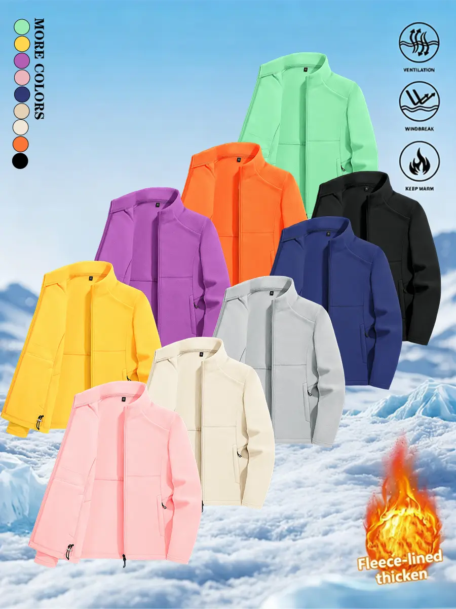 LIFE KEEPS MOVING women’s fleece warm jacket, autumn/winter stand-collar fleece jacket, long-sleeve women’s top with zippered pockets, thick lined outerwear, windproof women’s top for autumn/winter, new arrival for fall