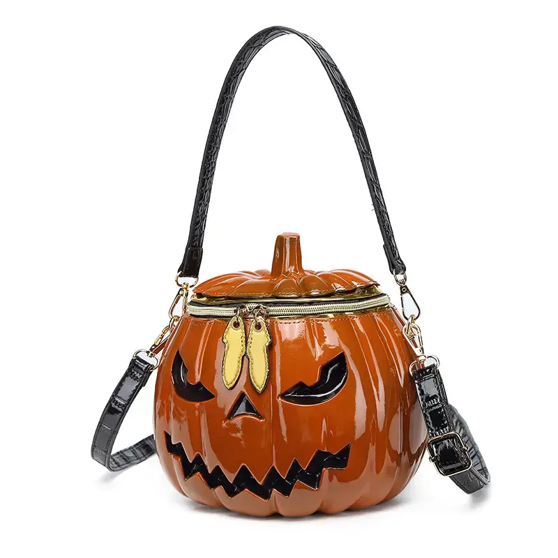 3D Pumpkin Crossbody Bag for Female, PU Leather Party Bag with Zip Closure, Back-to-School Gym Accessory, Halloween Gift for Wife/Daughter, Cute Versatile Daily Handbag