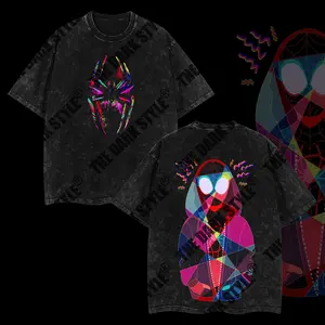 The Dark Style Spidey Man Miles Morales v6 - Spidey verse Double Printed Oversize Lightweight Acid Washed Tee TV Show Graphic Top Cotton Gift T-Shirt For Comic Lover, Gift T-Shirt For Movie Lover