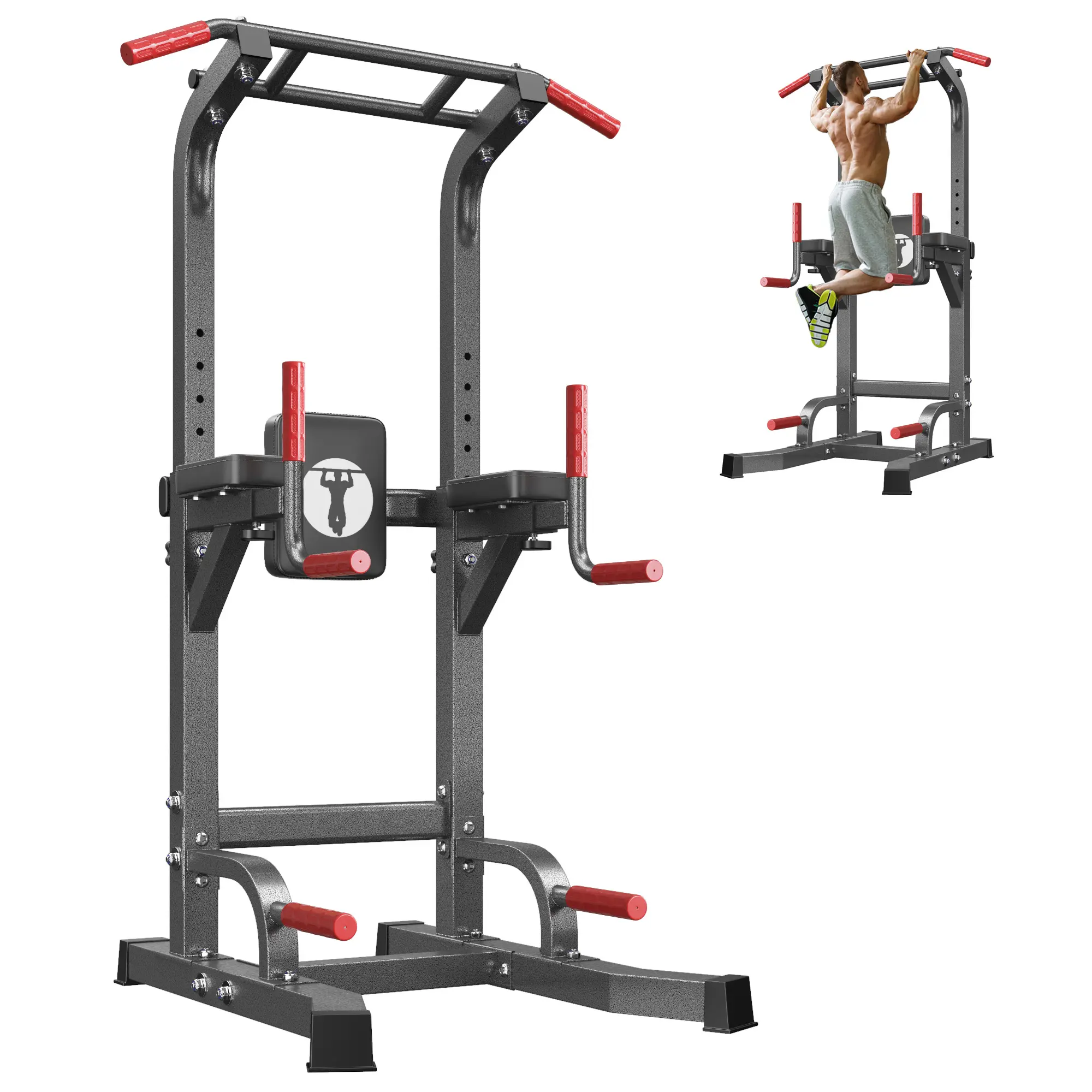 SogesHome Power Tower Pull Up Bar Dip Station – 10-Level Adjustable Height 65-87in, 330LBS Capacity Multi-Function Home Gym Strength Training Equipment for Pull Ups Dips Leg Raises Push Ups
