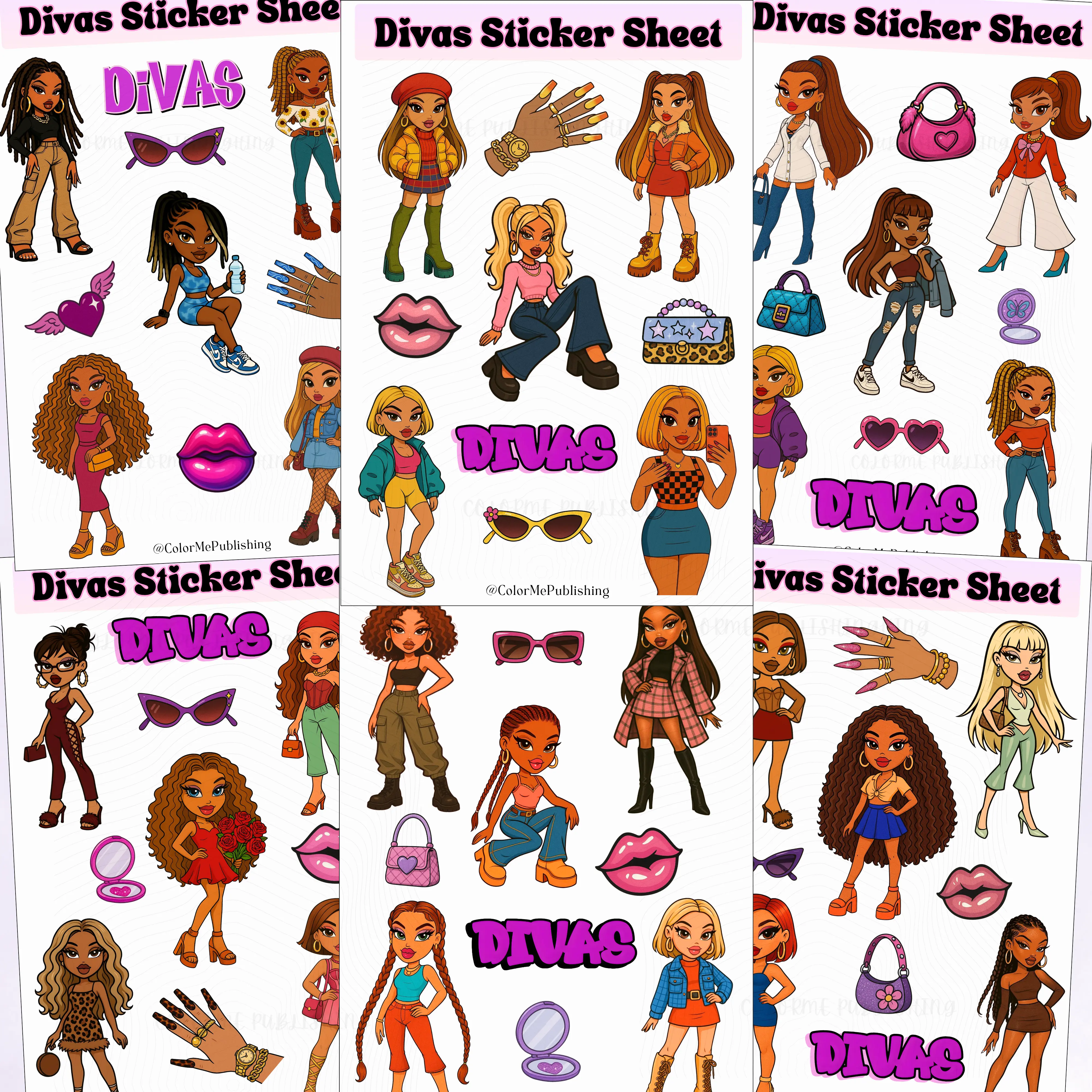 60 Divas Stickers Sheets Pack of 6 - Fashion Dolls