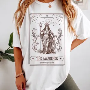Organic Cotton "THE AWAKENER” Tee, Unisex Top, Eco-Friendly, Tarot, Spiritual Tshirt, Womenswear, Graphic T-Shirt [GOTS & OCS Certified]