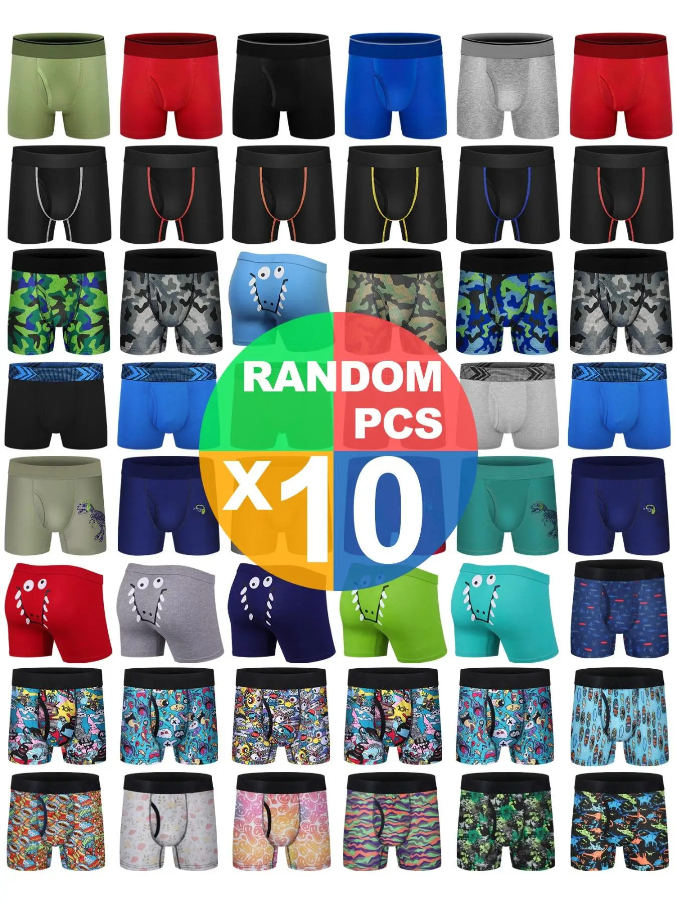 Random Boys' Plain & All Over Print Boxer Briefs, Breathable Comfortable Underwear for Daily Wear, Boys Underwear for All Seasons, Underwear Undergarm