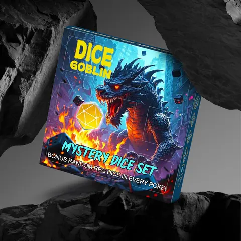 DND Mystery Dice Blind Box - 63 Pcs Polyhedral Dice (9 Complete Sets with Icosahedron), 9 Random Bags, Creative Patterns, Latex Free, 8.66x8.66x1.38in, Birthday Party Gift Ready for 12+ Role Playing Table Games