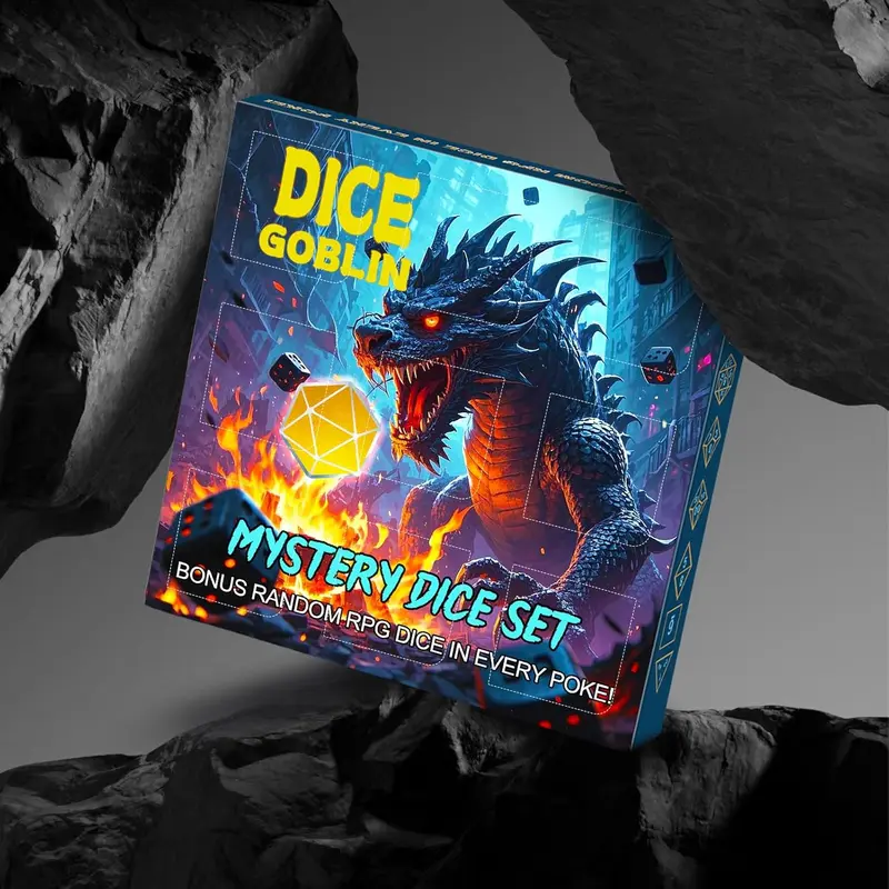 DND Mystery Dice Blind Box - 63 Pcs Polyhedral Dice (9 Complete Sets with Icosahedron), 9 Random Bags, Creative Patterns, Latex Free, 8.66x8.66x1.38in, Birthday Party Gift Ready for 12+ Role Playing Table Games