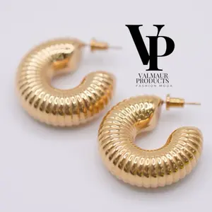 Valmaur Products Valentina Ribbed Hoops Luxury Jewelry for Women Gold Plated