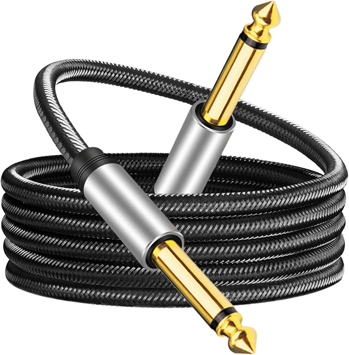 6.35mm Mono Jack 1/4" TS Unbalanced Guitar Patch Cord - 3Ft/1M Male to Male Guitar Accessory with Zinc Alloy Housing, Nylon Braid