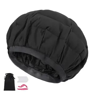 Flaxseed Deep Conditioning Heat Cap -  Cordless  Safe Microwave Hot Cap for  Curly Textured Hair Care, Drying, Styling, Curling, Universal size (10 PCS One-time shower cap) (Black)