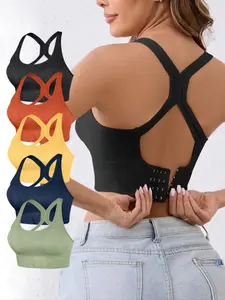 5pcs Women's High-Support Wireless Yoga Sports Bra - Comfortable, Breathable, Shockproof With Removable Pads & Crisscross Back Design