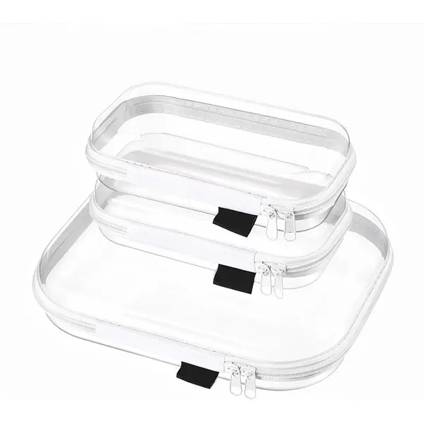 3 Pack Clear Hard Shell Zipper Case - Clear Waterproof Cosmetic Bag with Zipper, Kid's Toy Storage Organizer Bins, Charging Cables, creative journaling, painting brushes, Threads,Sketch Supplies