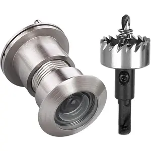 3828 Brass Extra Larger peep Holes for Door with 1-1/10" Drill Bit, 220- Door viewer Peephole with  Cover, Fitting Door Thick from /5" to 2-1/5", Satin Nickel Finish