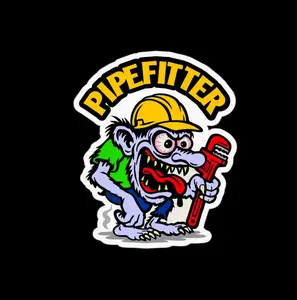 Funny Multi-Size Pipefitter Plumber Vinyl Sticker - Trade Work Decal for Toolbox, Hard Hat, Car-Ready Office Label 46Y