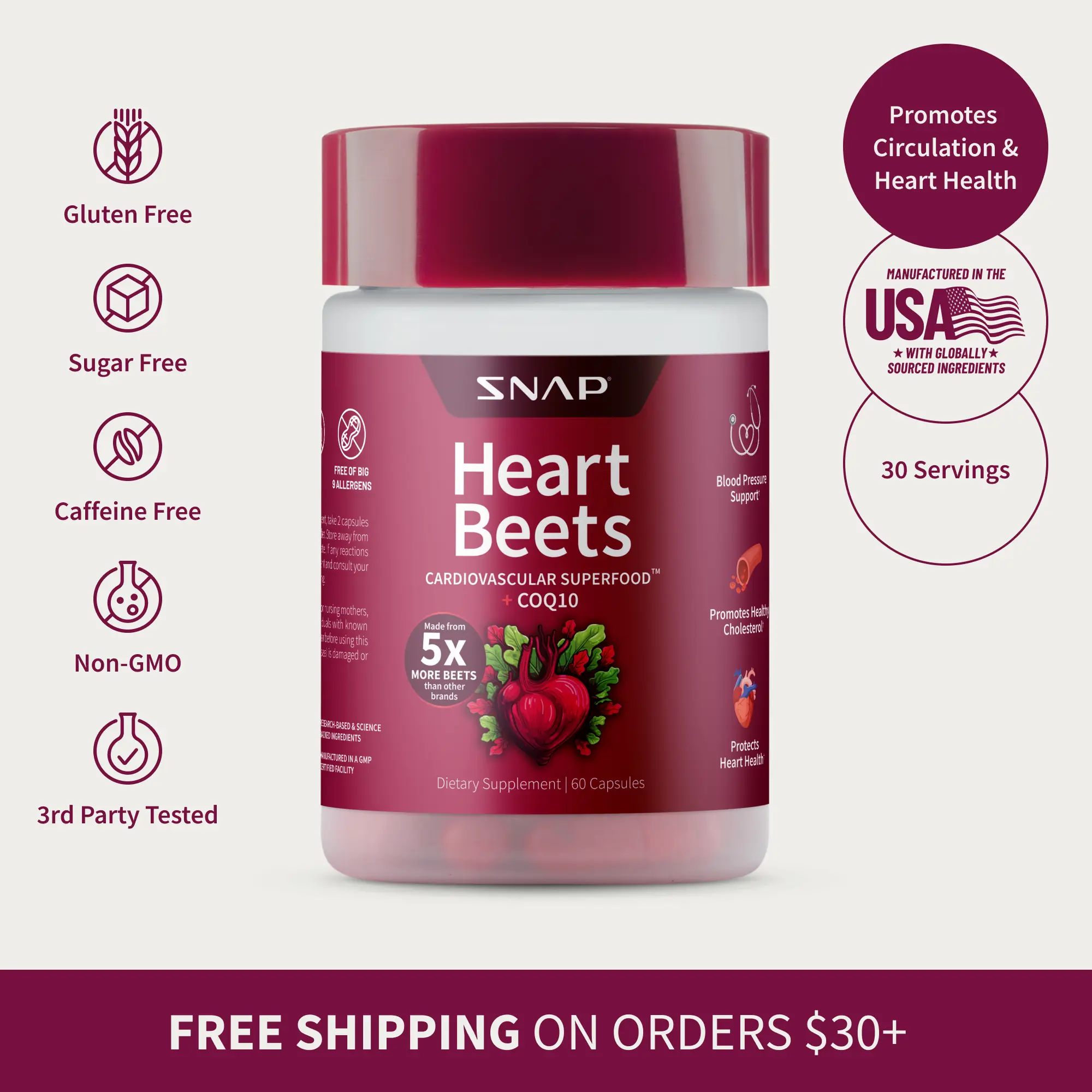 Heart Beets Capsules (5000mg Beet Root + CoQ10) for Heart Health & Circulation - Snap Supplements Heart Beets Capsules (5000mg Beet Root + CoQ10) for Heart Health & Circulation - Snap Supplements